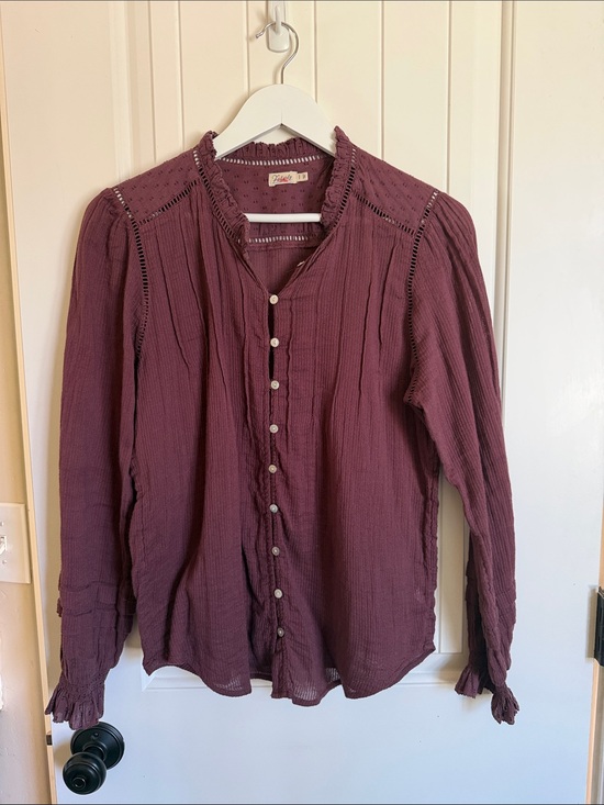 Faherty Tops - Faherty Button-Front Long Sleeve Top in Plum